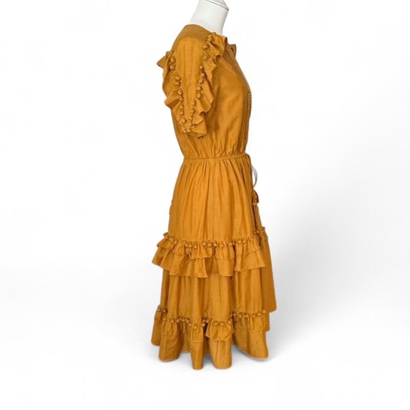 Sea NY mustard, yellow staircase, pom-pom midi dress (size S) 225 - Picture 6 of 12